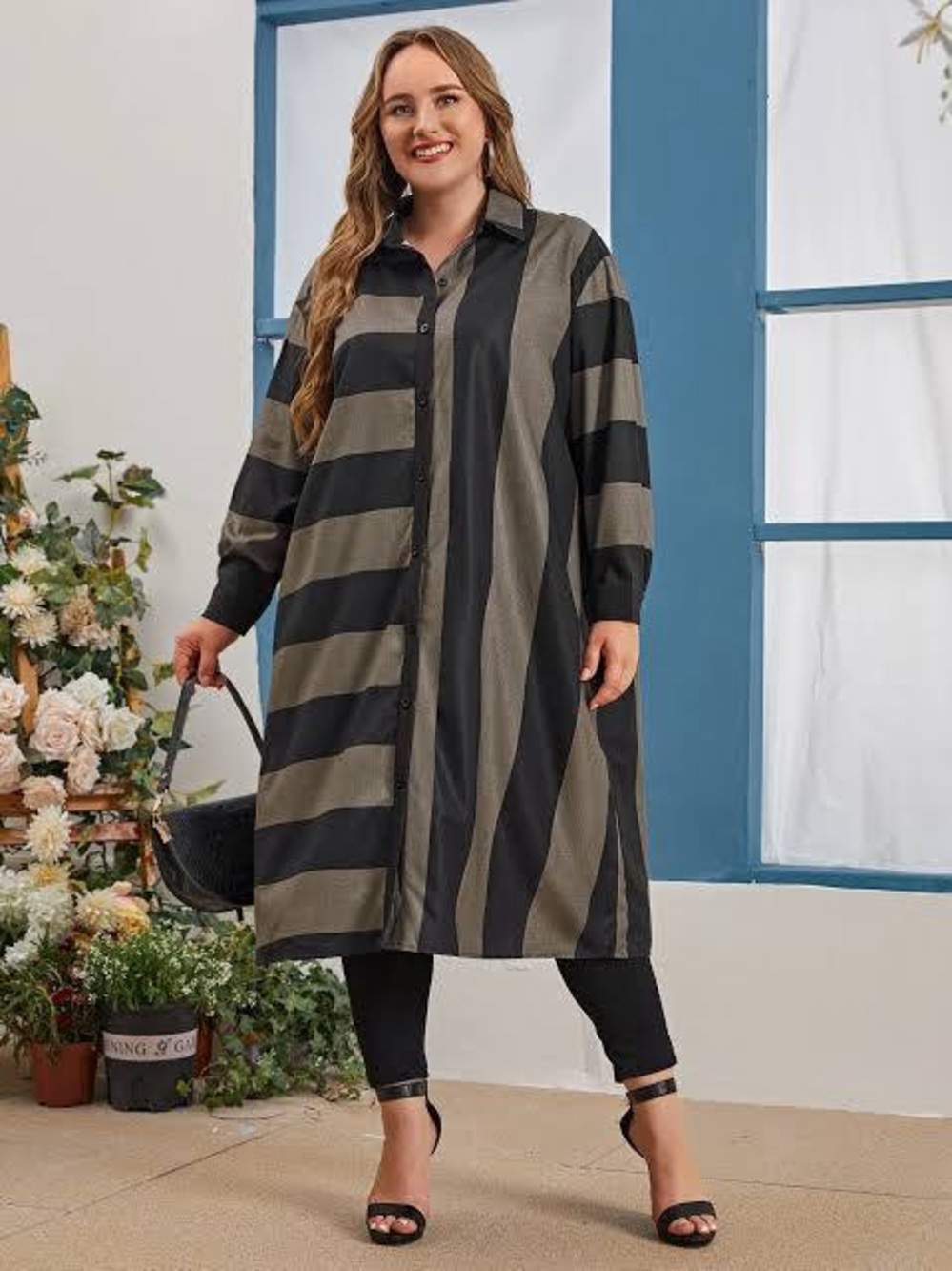ZANZEA Striped Longline Shirt Dress